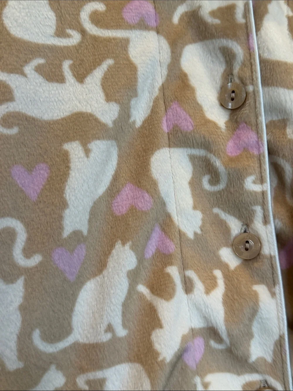 Karen Neuburger Beige and Pink Cat-Print Pajama Set